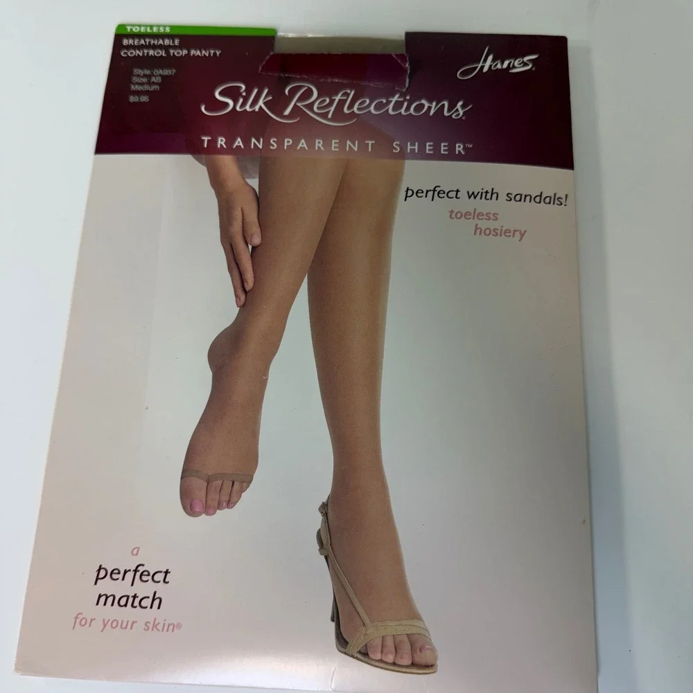 Hanes Silk Reflections Transparent Sheer Toeless Hosiery Nude/Tan